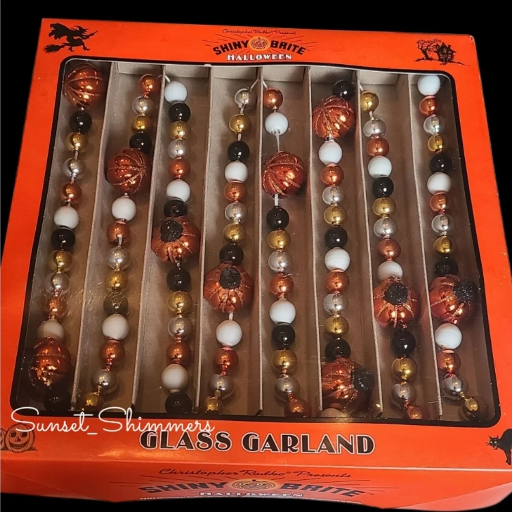 7ft Radko Shiny Brite Vintage / Retro Style Glass Pumpkin Halloween Tree Garland
